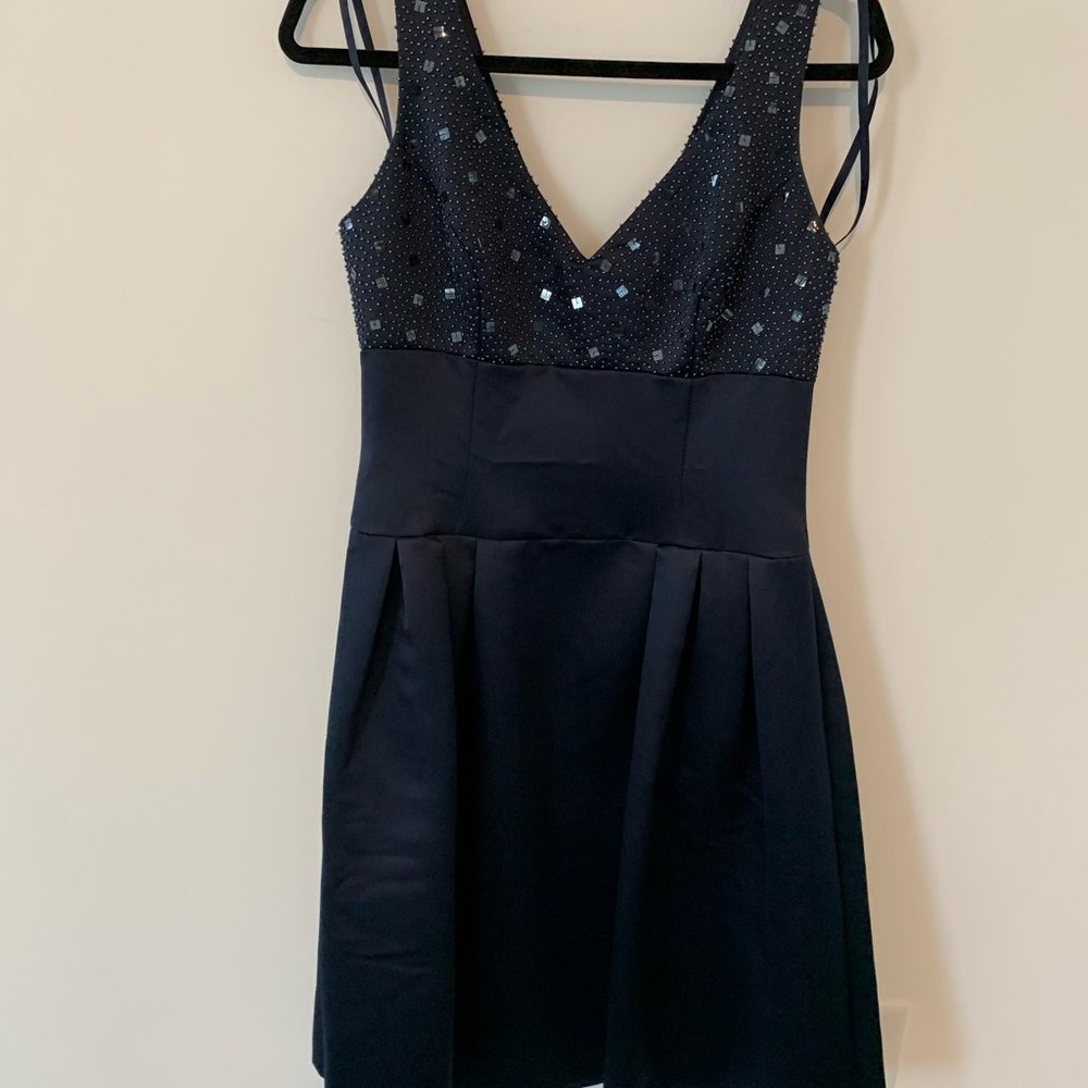 Talbots Navy jeweled bodice fit and flare dress size 6 nwot.